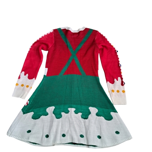 BORN FAMOUS Christmas Holiday fun long sleeve dress pom poms candy canes JNR LG - Picture 2 of 8